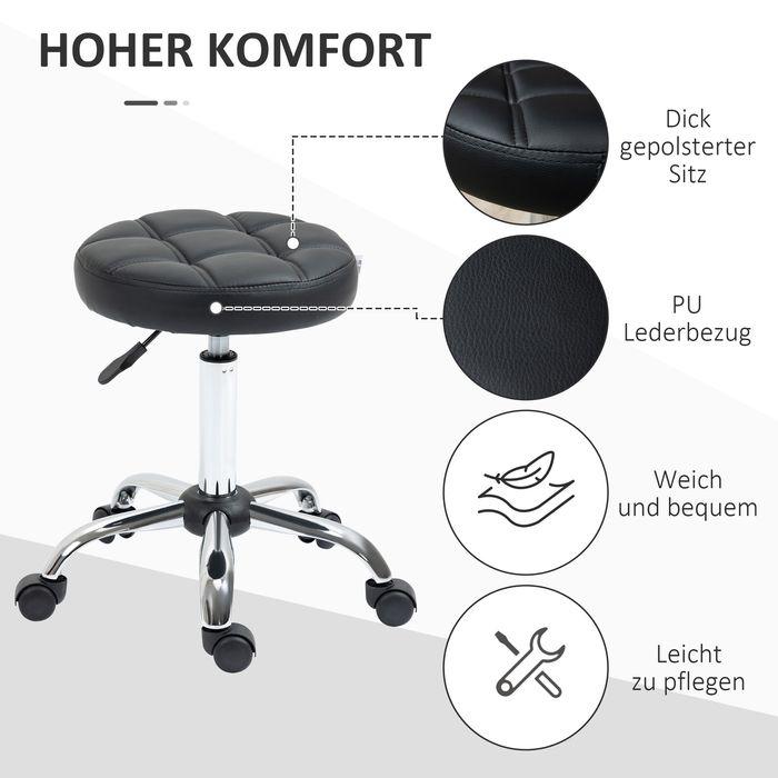 Image du produit Swisshandel24 Tabouret pivotant, tabouret de salon, réglable en hauteur, similicuir, design piqué, noir/argenté (51 - 67 cm)