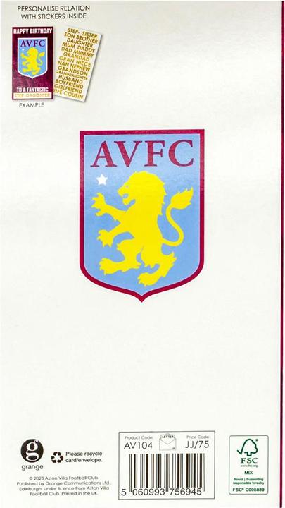 Immagine prodotto Aston Villa FC Personalised Biglietto di Compleanno (1 pz.)