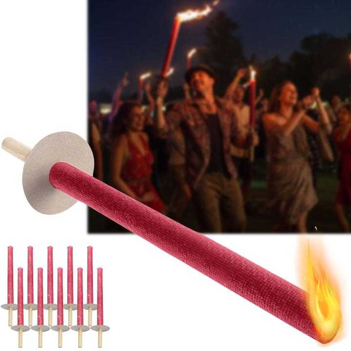 Actual product image Ströbel Set of 10 wax torches with wooden handle and hand protection plate, burning time approx. 60 min