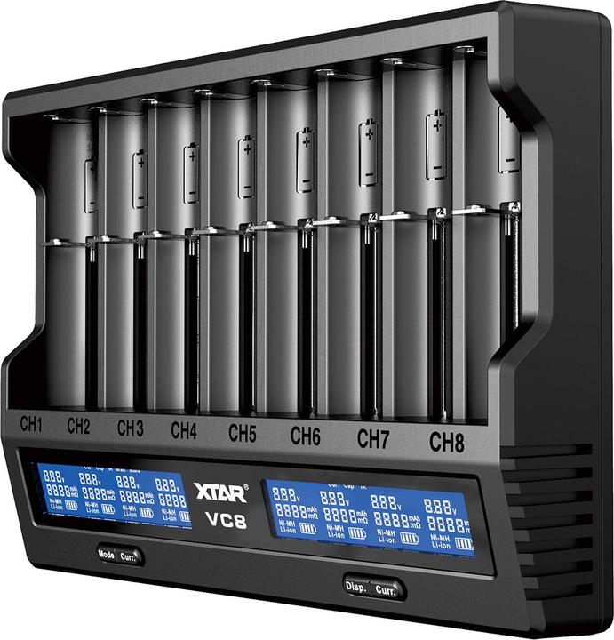 Xtar Intelligentes Ladegerät für Li-Ionen-/Ni-MH-/Ni-CD-Akkus, 8 Schacht Universal Charger (10440, 14500, 14650, 16340, 17335, 17500, 17670, 18350, 18490, 18500, 18650, 18700, 20700, 21700, 22650, 25500, 26650, AA, AAA, AAAA, R14, Ladegerät ohne Akku)