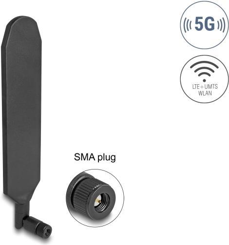 Produktbild Delock 5G LTE Antenne SMA Stecker 3 dBi omnidirektional drehbar mit Kippgelenk schwarz (5G, WLAN)