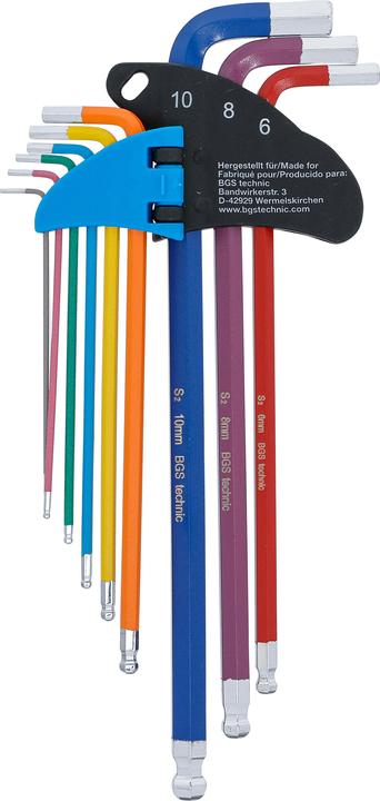 Actual product image BGS L-Type Wrench Set | Multicolour | extra long | internal Hexagon, internal Hexagon with Ball Head...