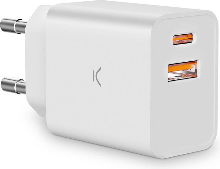 Immagine prodotto KSIX Caricatore da parete, 20W, ricarica rapida, Power Delivery e PPS, multiporta USB-C e USB-A, bianco (20 W, 2 porte)
