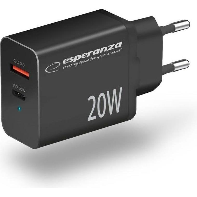 Thumbnail - Esperanza EZC105K Netzladegerät 20W Schwarz (20 W), USB Ladegerät, Schwarz