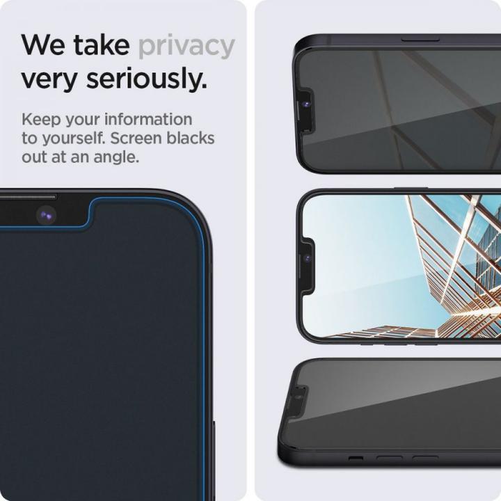 Produktbild Spigen Glas.tR Ez Fit Privacy (2 Stk., Apple iPhone 13, Apple iPhone 13 Pro, Apple iPhone 14, Apple iPhone 16e)