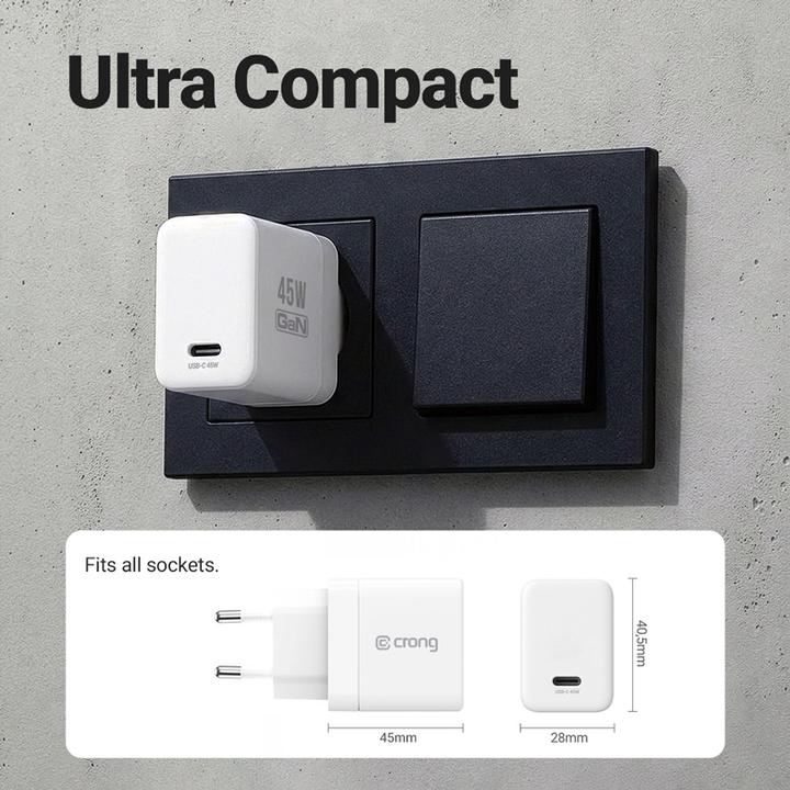 Actual product image Crong Ultra Compact GaN - USB-C 45W PD 30 Wall Charger with PPS (White) (45 W, 1 portion)
