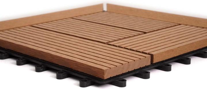 Image du produit Swisshandel24 Carrelage d'angle WPC Rhone + Finition, Terrasse aspect bois, 30x30cm Premium Corner, teck décalé (1 x, 30 x 30 cm)