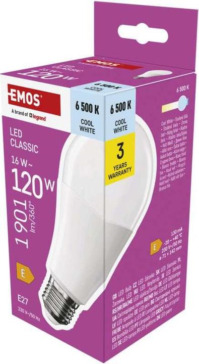 Produktbild Emos LED Lampe Classic A70 / E27 / 16 W (120 W) / 1901 lm / Kalt-Weiss (E27, 16 W, 1901 lm, 1 x, E)