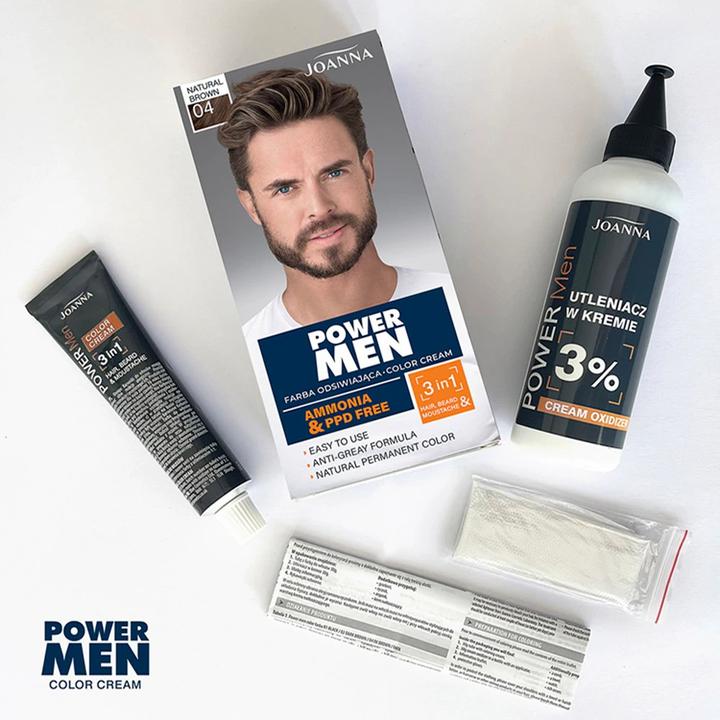 Productafbeelding Joanna Power Men Colour Cream 3In1 Haar Baard Snor Mannen Verf 04 Natuurlijk Bruin 30G (04 Natuurlijk bruin)