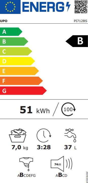 Energie-Label Upo PI712BS Washing machine (7 kg)