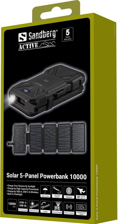 Actual product image Sandberg Solar 5-Panel Powerbank 10000 (10000 mAh, 22.50 W, 37 Wh)