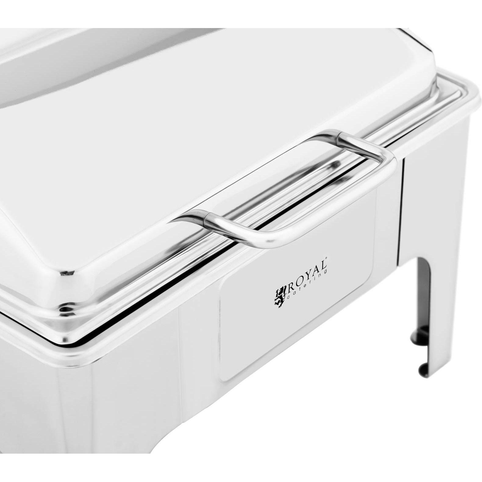 Thumbnail - Royal Catering Chafing Dish Warmhaltebehälter Rechaud GN 2/3 5,3 L 1 Brennstoffzelle halbrund, Warmhalteplatte, Silber