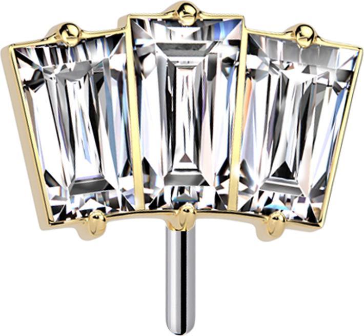 Actual product image Star Piercing Threadless vergoldet drei Baguette Kristalle silber (without brass, Titanium)