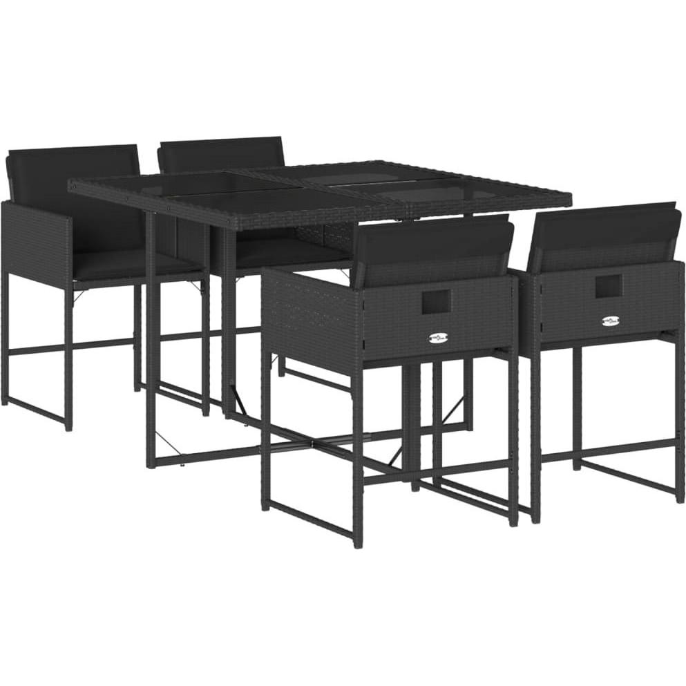 VidaXL, Gartentisch + Balkontisch, Gartenmöbel Essgruppe Gartengarnitur Sitzgruppe 5tlg. Schwarz Poly Rattan (110 cm)