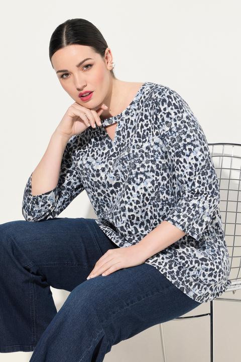 Actual product image Ulla Popken Leopard Print 3/4 Sleeve Cutout Tee (42, 44)