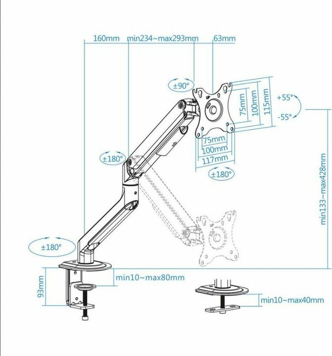 Produktbild Tooq Technology DB4032TNR-G Flachbildschirm-Tischhalterung 81,3 cm (32" ) Schwarz Tisch/Bank (Tisch, 32", 9 kg)