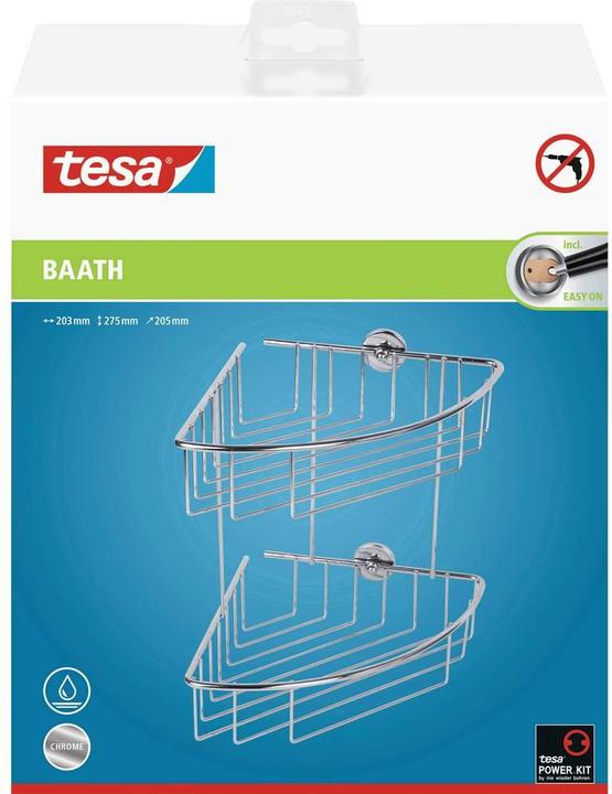 Produktbild tesa BAATH+ Duschablage inkl. Klebelösung ohne Bohren (20.5 x 20.5 x 27.5 cm)