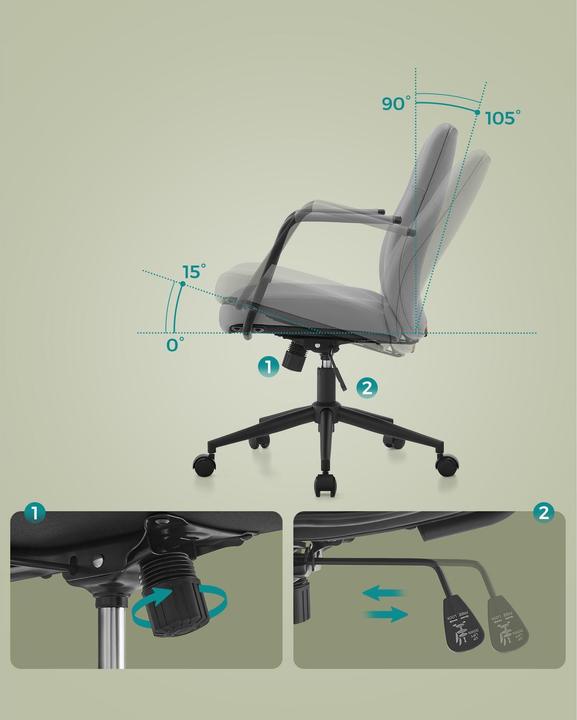 Image du produit Songmics Chaise de bureau avec dossier rembourré et accoudoirs, gris