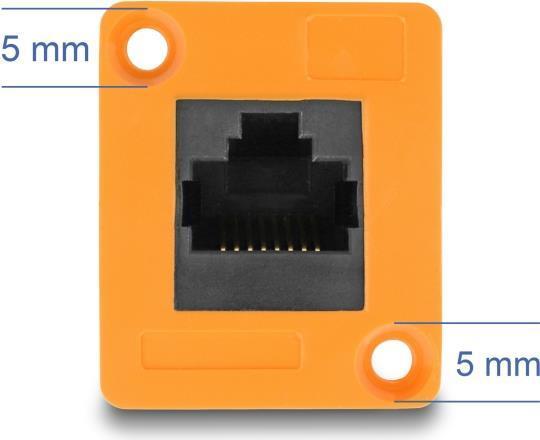 Actual product image Delock D-type module RJ45 socket to socket 90° angled orange (Keystone module)