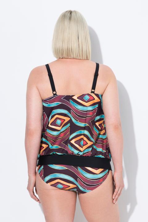 Actual product image Ulla Popken Geometric Print Elastic Hem Tankini Set (42)