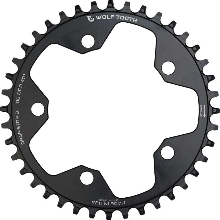 Actual product image Wolf Tooth Gravel/CX/Road chainring, 110 BCD, 5-hole, 40 t., black (40)