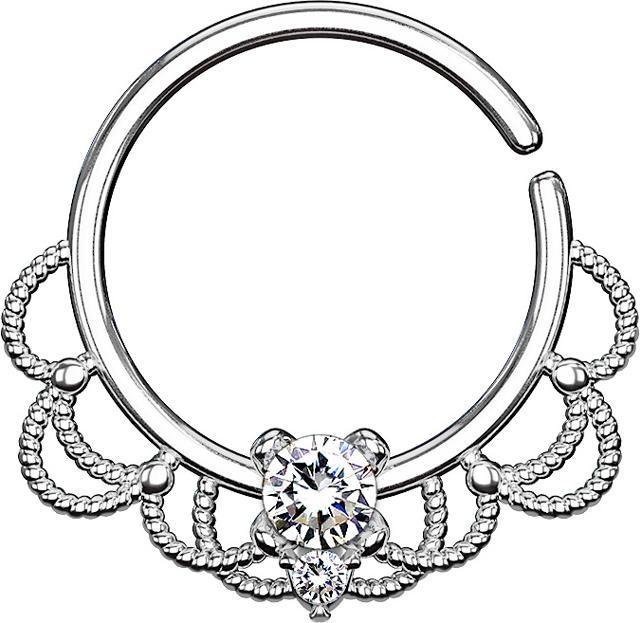 Actual product image Star Piercing Septum ring silver filigree with crystal silver (Brass)
