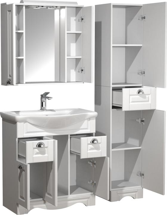 Immagine prodotto VCM Lavabo 4 pezzi Larghezza lavabo 75 cm Set di mobili da bagno Lavabo Armadio a specchio Armadio alto