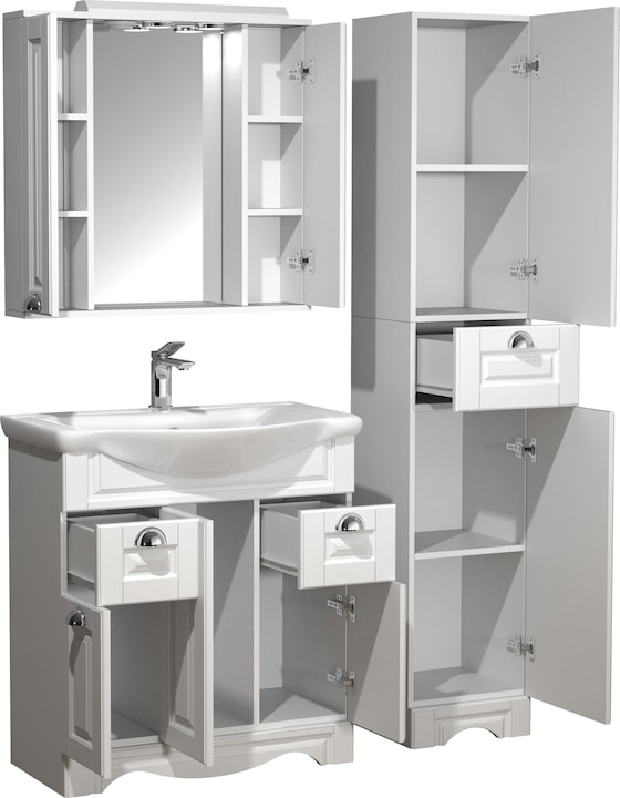 Produktbild VCM 4-tlg. Waschplatz Waschtisch Breite 75 cm Badmöbel Set Waschbecken Spiegelschrank Hochschrank
