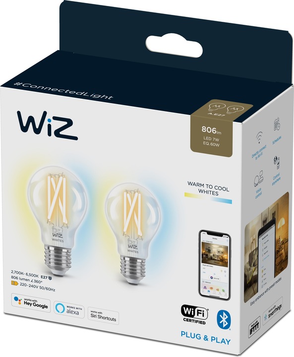 Actual product image WiZ Incandescent lamp (E27, 7 W, 806 lm, 2 x, E)