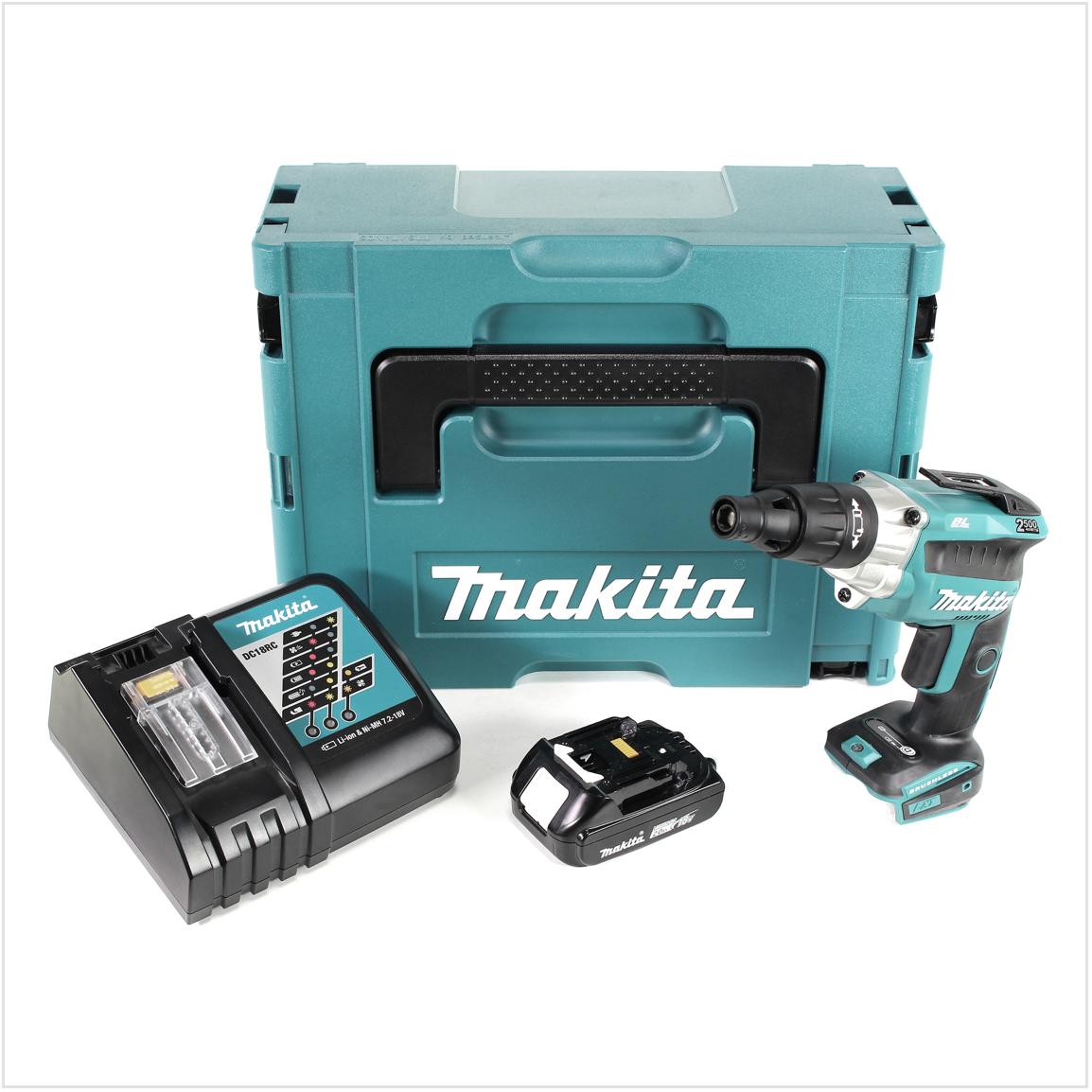 Thumbnail - Makita, Bohrmaschine + Akkuschrauber, DFS 251 RA1J Akku Trockenbauschrauber 18 V Brushless + 1x Akku 2,0 Ah + Ladegerät ...