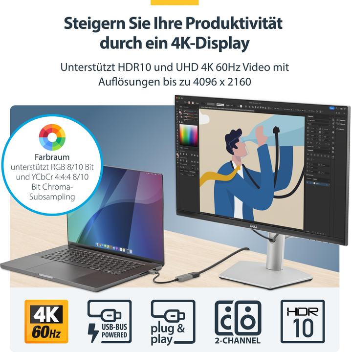 Produktbild StarTech USB C – HDMI Adapter (USB Typ-C, 13 cm)