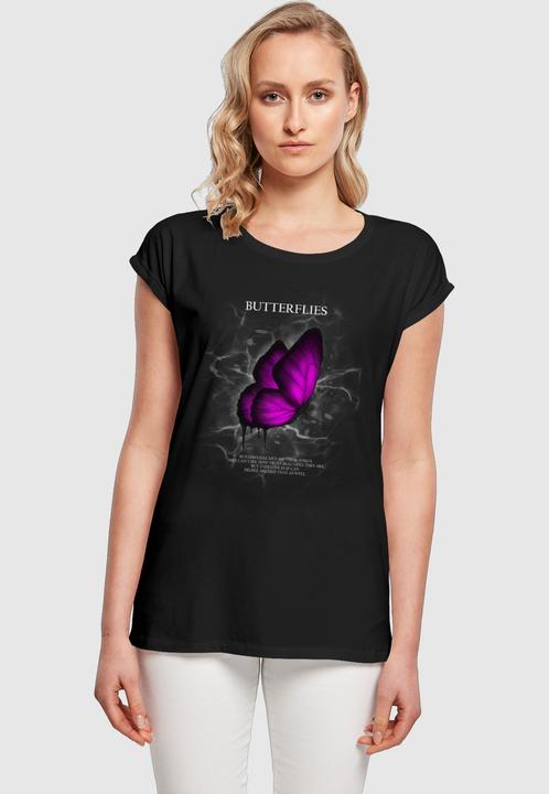 Produktbild Merchcode Ladies Butterflies Extended Shoulder Tee - 112637 (S)