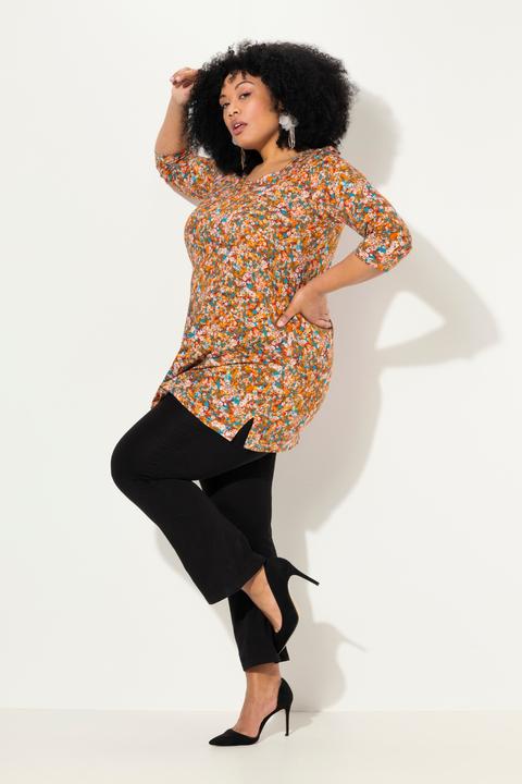 Actual product image Ulla Popken Floral 3/4 Sleeve Knit Tunic (68)