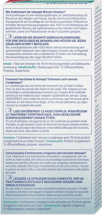 Valeurs nutritives et ingrédients Tetesept Warzenvereiser (Masque de pied, 15 ml)