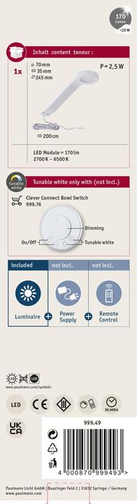 Image du produit Paulmann Luminaire de meuble Clever Connect MIKE, blanc (310 lm)