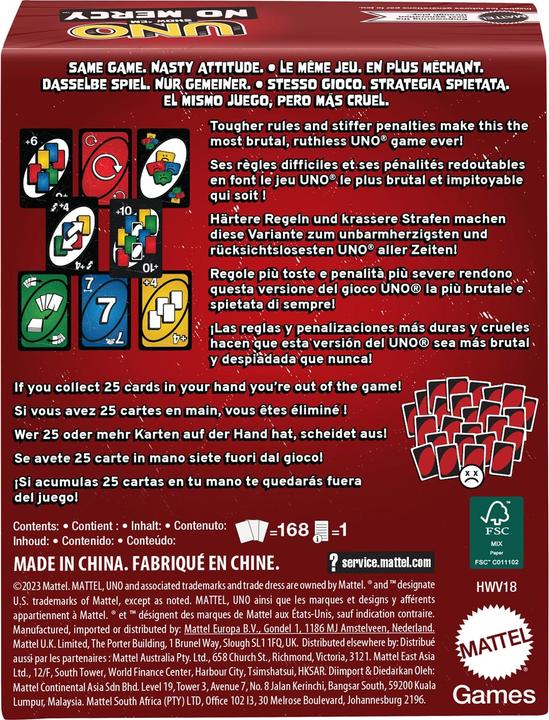 Actual product image Mattel Games UNO No Mercy (English, French, German, 2 - 8 Players)