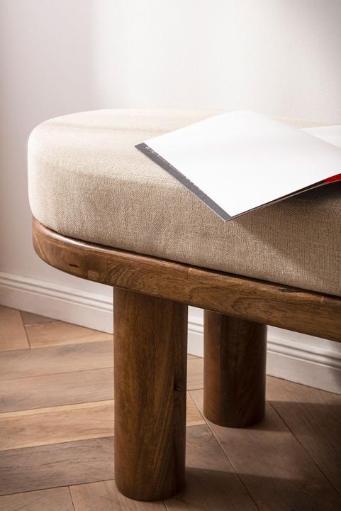 Produktbild FineBuy Sitzbank Flurbank Stoff Holz Massiv 140 cm Polsterbank Bank Beige Modern (140 cm)