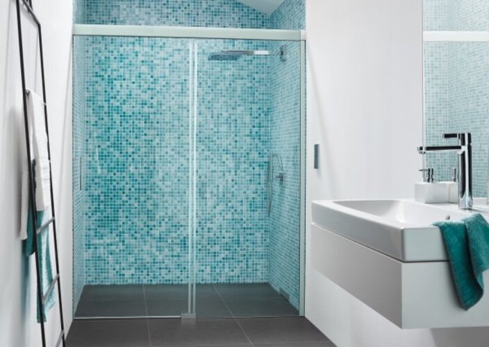 Produktbild Koralle S600Plus Schiebetüre in Nische DSN2 160 R, Festelement rechts, 1600mm (101.20 cm, 208.80 cm, 25.20 cm)