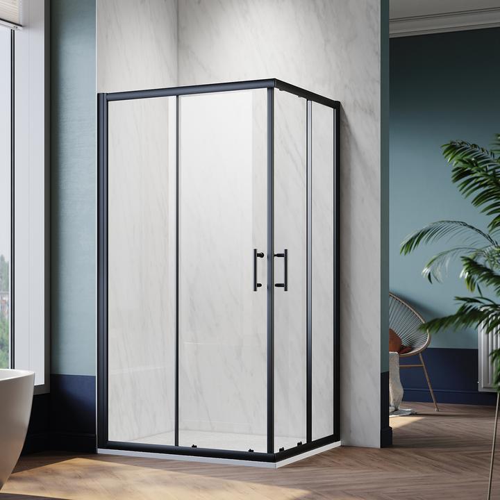 Immagine prodotto SONNI Duschtür 70 x 76 cm schwarz Eckeinstieg Duschkabine Sicherheitsglas Schiebetür Eckdusche Dusch (120 cm, 195 cm)