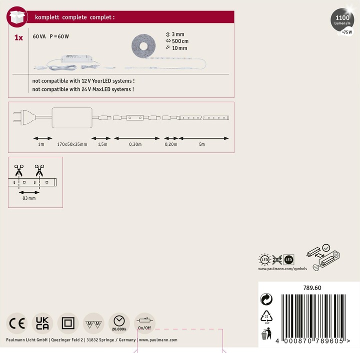 Produktbild Paulmann SimpLED Power Stripe Set (Neutralweiss, 500 cm, Indoor)