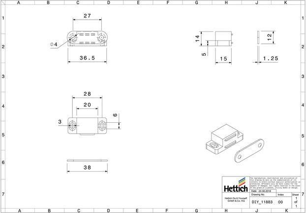 Produktbild Hettich Magnetschnäpper 15 x 13 mm, Haltekraft 2kg, braun