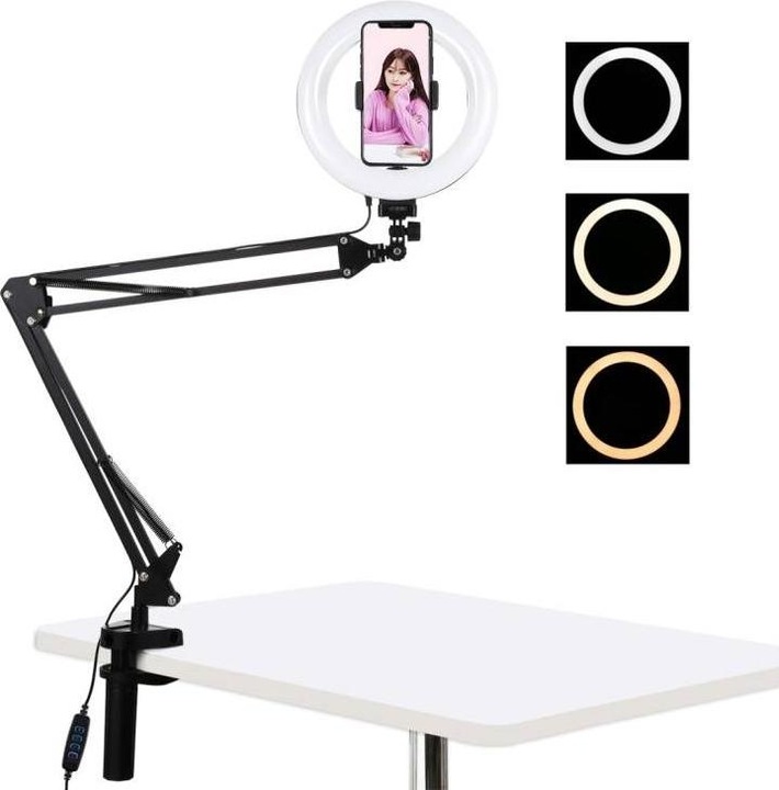 Image du produit Puluz Desktop arm stand with 20cm LED Vlogging Ring PKT3089B (éclairage annulaire)