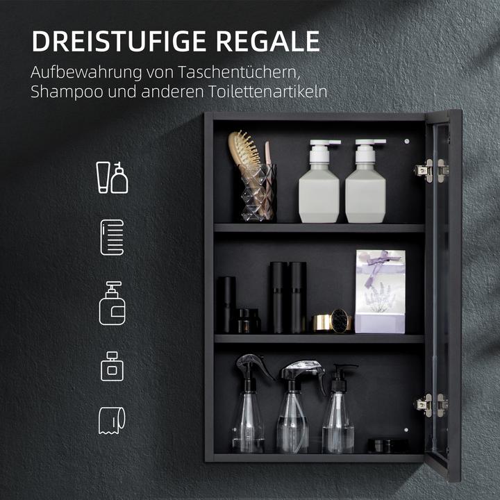 Immagine prodotto Kleankin Spiegelschrank Edelstahl, Glas Schwarz (40 x 12 x 60 cm)