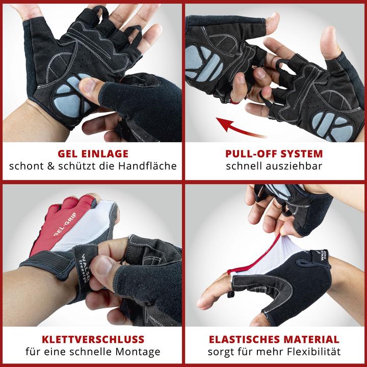 Produktbild Walser Fahrrad-Handschuhe S, rutschfeste Rad-Handschuhe mit Klettverschluss rot (S)