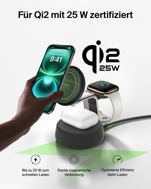 Produktbild Belkin UltraCharge Pro 3-in-1 Qi2 Ladestation (25 W)