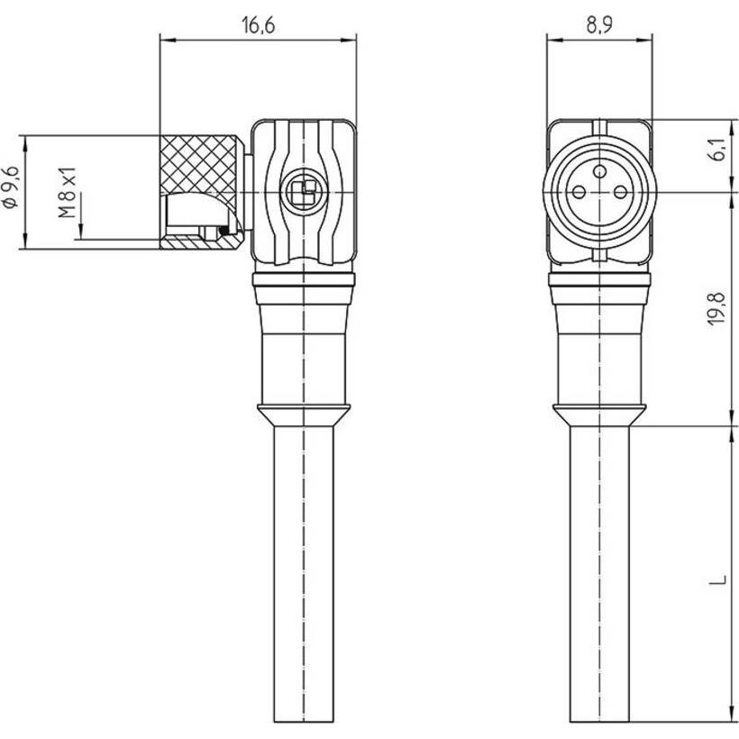 Thumbnail - Lutronic 1048 Sensor-/Aktor-Steckverbinder, konfektioniert M8 Kupplung, gewinkel, Elektronikkabel + Stecker, Schwarz