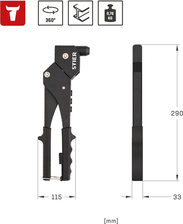 Actual product image Stier Premium blind rivet set with 360° manual riveting pliers and 501-piece blind rivets