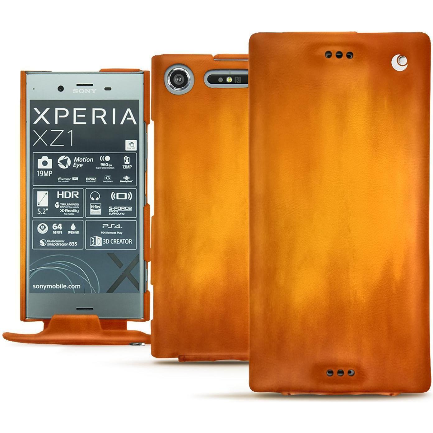 Noreve Lederschutzhülle vertikal (Sony Xperia XZ1), Smartphone Hülle, Orange
