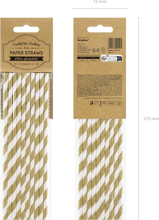 Immagine prodotto Partydeco Cannucce di carta con strisce opache dorate (10 pz.) (10 x)