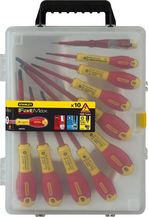 Produktbild Stanley FatMax Set 10-teilig (Schlitz isoliert/Phillips isoliert/Pozidriv isoliert/Tester) (Schlitzschrauben, Pozidriv-Kreuzschlitz (PZ), Phillipps-Kreuzschlitz (PH))